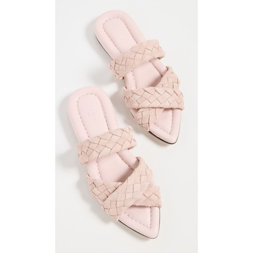 Rag & Bone Leather Slide Sandals 8.5 Pointed Toe Woven Vacation Resort Lewis